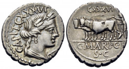 C. Marius C.f. Capito, 81 BC. Denarius Serratus (Silver, 19 mm, 3.98 g, 6 h), Rome. CAPIT · CXXXVI Draped bust of Ceres to right, wearing grain wreath...