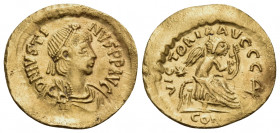 Justin I, 518-527. Semissis (Gold, 17.5 mm, 1.83 g, 6 h), Constantinople. DN IVSTI-NVS PP AVC Diademed, draped and cuirassed bust of Justin I to right...