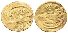 Maurice Tiberius, 582-602. Tremissis (Gold, 16 mm, 1.42 g, 7 h), Constantinople, 583/4-602. D N TIbERI P P AVC Diademed, draped and cuirassed bust of ...