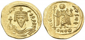 Phocas, 602-610. Solidus (Gold, 21 mm, 4.49 g, 7 h), Constantinople, 5th officina (E), 607-610. d N FOCAS PERP AVI Crowned, draped and cuirassed bust ...