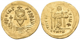 Phocas, 602-610. Solidus (Gold, 21 mm, 4.49 g, 6 h), Constantinople, 5th officina (E), 607-610. d N FOCAS PERP AVI Crowned, draped and cuirassed bust ...