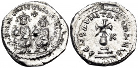 Heraclius, with Heraclius Constantine, 610-641. Hexagram (Silver, 24 mm, 6.54 g, 7 h), Constantinople, 632-635. dd NN hERACLIUS ET hERA CONST P P A En...