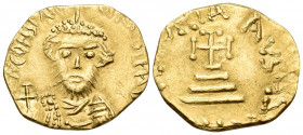 Constans II, 641-668. Solidus (Gold, 19 mm, 4.45 g, 7 h), pseudo imperial coinage, a very early Arab-Byzantine imitation (?). N COHSTAN-TINV Crowned, ...