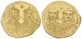 Leo IV the Khazar, with Constantine VI, Leo III, and Constantine V, 775-780. Solidus (Gold, 20 mm, 4.46 g, 6 h), Constantinople, 778-780. LЄOҺ PAP' CO...