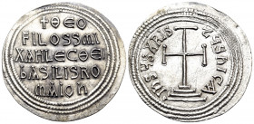 Theophilus, with Michael III, 829-842. Miliaresion (Silver, 25 mm, 2.12 g, 11 h), Constantinople, 840-842. +ΘEO/FILOS S MI/XAHL EC ΘE / bASILIS RO/MAI...