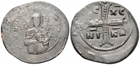 Anonymous Folles, time of Michael IV, circa 1034-1041. Follis (Bronze, 32 mm, 8.60 g, 6 h), Class C, Constantinople. EMMANOVHΛ Three-quarter length fi...