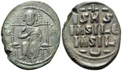 Anonymous Folles, time of Constantine IX, circa 1042-1055. Follis (Bronze, 31 mm, 7.96 g, 6 h), Class D, Constantinople. IC XC Christ Pantokrator seat...