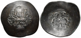 Alexius III Angelus-Comnenus, 1195-1203. Aspron Trachy (Bronze, 29 mm, 4.14 g, 6 h), Constantinople, 1195-1197. + KE BOH-ΘEI/ IC XC Nimbate youthful f...
