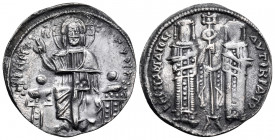 Andronicus II Palaeologus, with Michael IX, 1282-1328. Basilikon (Silver, 21 mm, 2.06 g, 6 h), Constantinople, 1304-1320. KYPIE BOHΘEI / IC - XC Chris...
