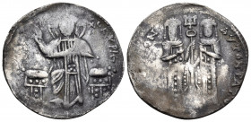 Andronicus II Palaeologus, with Michael IX, 1282-1328. Basilikon (Silver, 21 mm, 2.07 g, 6 h), Constantinople, 1304-1320. KYPIE BOHΘEI / IC - XC Chris...