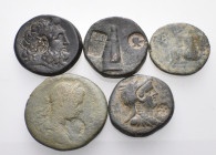 GREEK & ROMAN PROVINCIAL. Countermarked coins. Circa 2nd -1st century BC and 3rd century AD. (Bronze, 41.68 g). A fine lot of Five (5) coins, all bear...