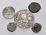 ISLAMIC. Circa 7th-16th Century. (Silver/Bronze, 7.28 g). A Lot of Five (5) mostly silver coins. Good fine or better. Lot sold as is, no returns (5) .