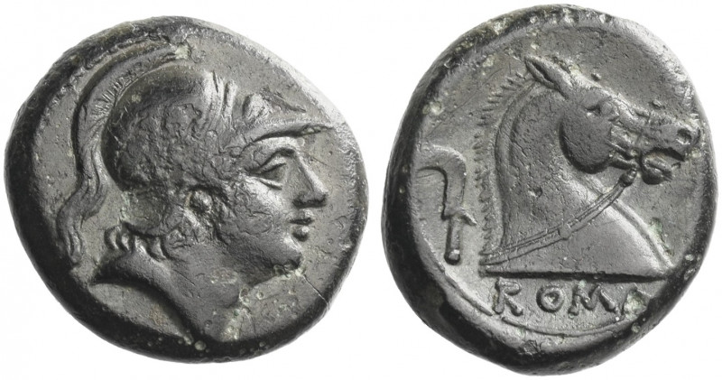 Roman Republic. 
Litra circa 241-235, Æ 3.75 g. Helmeted head of beardless Mars...