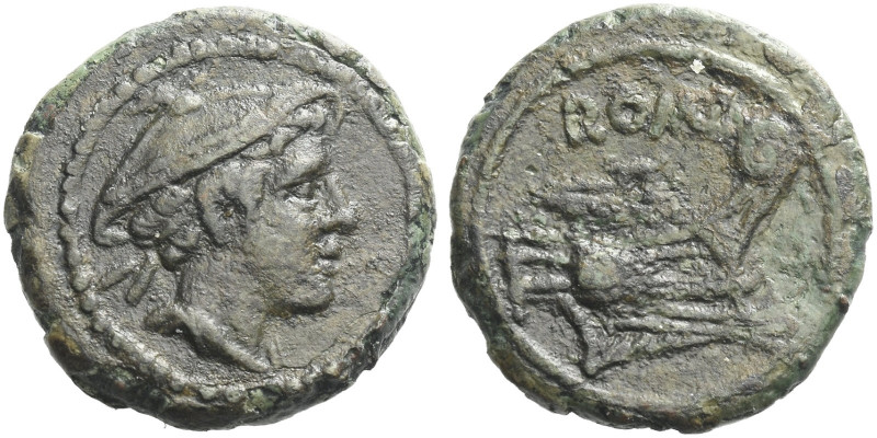 Roman Republic. 
Semuncia circa 212-215, Æ 4.21 g. Head of Mercury r. Rev. ROMA...