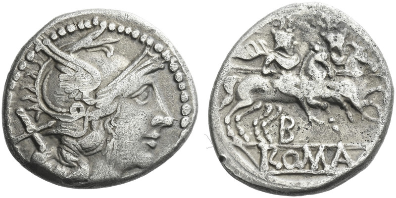 Roman Republic. 
Denarius, Central Italy circa 211-208, AR 3.82 g. Helmeted hea...