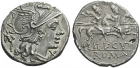 Roman Republic. 
L. Cupiennus. Denarius 147, AR 3.82 g. Helmeted head of Roma r.; behind, cornucopia; before, X. Rev. The Dioscuri galloping r.; belo...