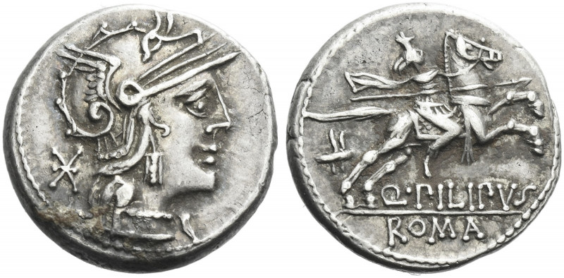 Roman Republic. 
Q. Marcius Philippus. Denarius 129, AR 3.98 g. Helmeted head o...
