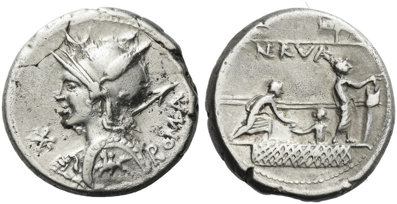 Roman Republic. 
P. Licinius Nerva. Denarius 113 or 112, AR 3.87 g. Helmeted bu...