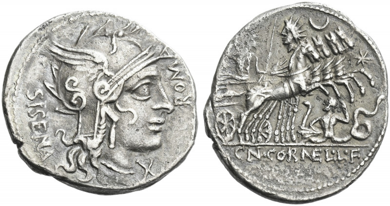 Roman Republic. 
Cn. Cornelius L.f. Sisenna. Denarius 118-107, AR 3.76 g. Helme...