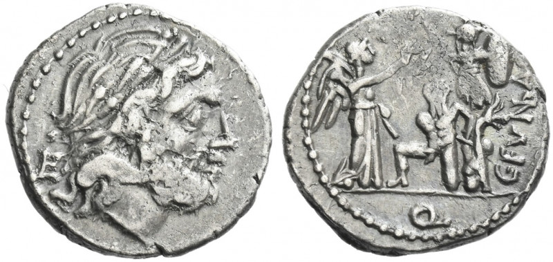 Roman Republic. 
C. Fundanius Q. Quinarius 101, AR 1.94 g. Laureate head of Jup...