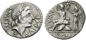 Roman Republic. 
C. Publicius Malleolus, A. Postumius Sp. f. Albinus and L. Metellus. Denarius 96 (?), AR 3.78 g. L·METEL – A·ALB·S·F Laureate head o...
