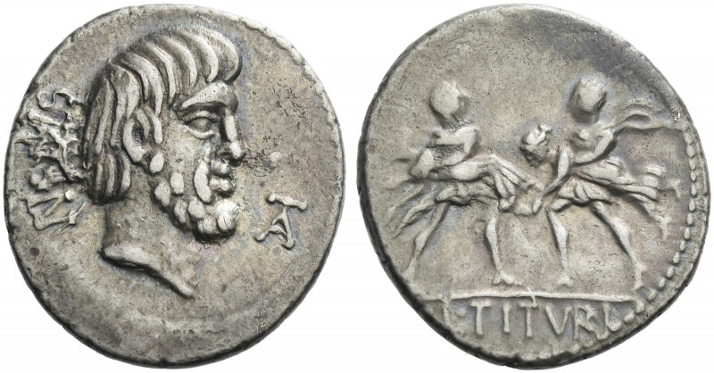 Roman Republic. 
L. Titurius L.f. Sabinus. Denarius 89, AR 3.68 g. SABIN Head o...