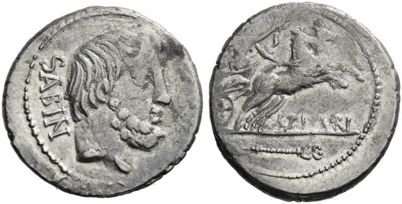 Roman Republic. 
L. Titurius L.f. Sabinus. Denarius 89, AR 3.40 g. SABIN Head o...
