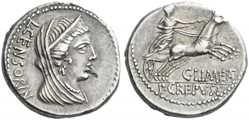 Roman Republic. 
P. Crepusius, C. Limetanus and L. Censorinus. Denarius 82, AR ...