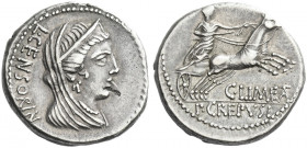 Roman Republic. 
P. Crepusius, C. Limetanus and L. Censorinus. Denarius 82, AR 3.95 g. L·CENSORIN Diademed, draped, and veiled bust of Venus r., wear...