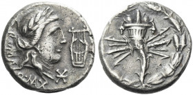 Roman Republic. 
Q. Fabius Maximus. Denarius 82-80, AR 3.90 g. Laureate head of Apollo r.; behind, ROMA; below, Q MAX; before, lyre and mark of value...