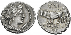 Roman Republic. 
C. Marius C.f. Capito. Denarius serratus 81, AR 3.68 g. Draped bust of Ceres r.; around, CAPIT – XII; in r. field, dagger. Rev. Plou...