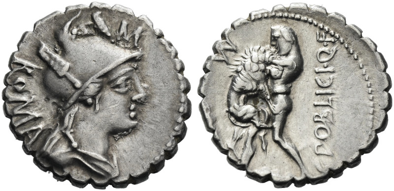 Roman Republic. 
C. Poblicius Q. f. Denarius serratus, Roma 80, AR 4.06 g. Helm...