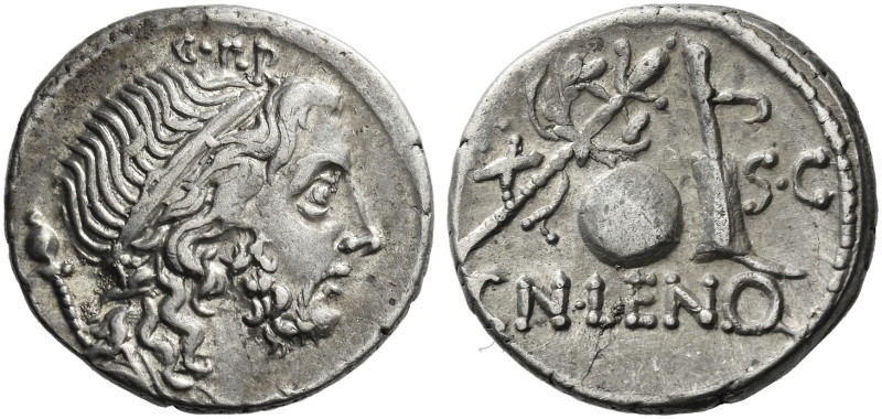 Roman Republic. 
Cn. Cornelius Lentulus. Denarius, Spain (?) 76-75, AR 3.87 g. ...