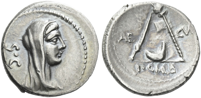 Roman Republic. 
P. Sulpicius Galba. Denarius 69, AR 4.06 g. Veiled and diademe...