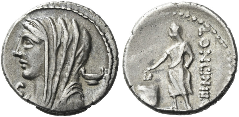 Roman Republic. 
L. Cassius Longinus. Denarius 63, AR 3.84 g. Diademed and veil...