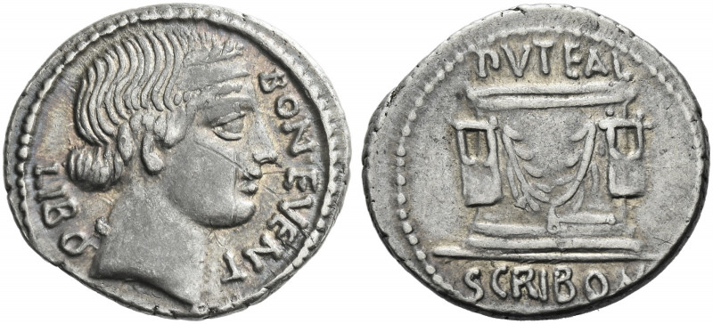 Roman Republic. 
L. Scribonius Libo. Denarius 62, AR 3.95 g. BON EVENT – LIBO D...