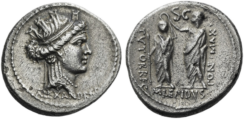 Roman Republic. 
M. Aemilius Lepidus. Denarius 61, AR 3.79 g. Female head r., w...