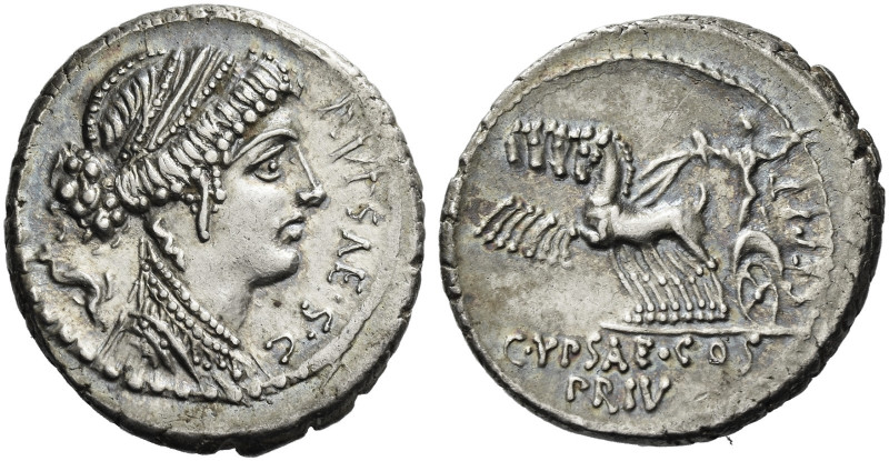 Roman Republic. 
P. Plautius Hypsaeus. Denarius 60, AR 4.03 g. P.YPSAE·S·C Drap...