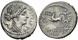Roman Republic. 
P. Plautius Hypsaeus. Denarius 60, AR 4.03 g. P.YPSAE·S·C Draped bust of Leuconoe r.; behind, dolphin swimming downwards. Rev. Jupit...