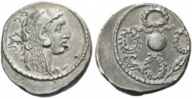 Roman Republic.
Faustus Cornelius Sulla. Denarius 56, AR 3.98 g. Head of Hercules r., wearing lion's skin headdress; in l. field, S·C FAVSTVS in mono...