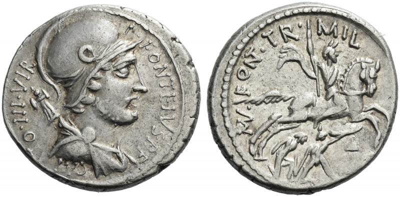 Roman Republic. 
P. Fonteius P.f. Capito. Denarius 55, AR 3.71 g. P. FONTEIVS P...