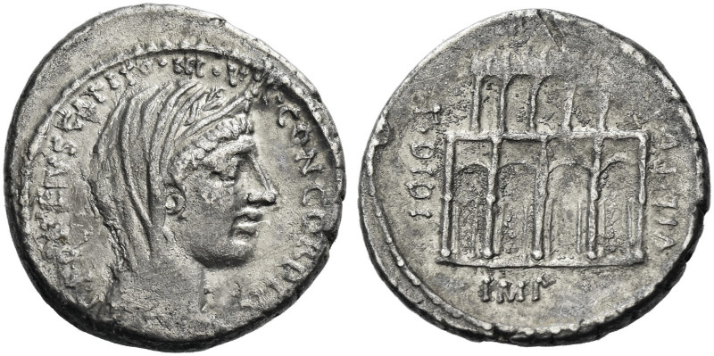Roman Republic. 
P. Fonteius P. f. Capito. Denarius 55, AR 3.72 g. P·FONTEIVS·C...