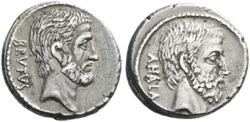Roman Republic. 
M. Iunius Brutus. Denarius 54, AR 4.24 g. BRVTVS Head of L. Iu...