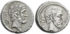 Roman Republic. 
M. Iunius Brutus. Denarius 54, AR 4.24 g. BRVTVS Head of L. Iunius Brutus r. Rev. AHALA Head of C. Servilius Ahala r. Babelon Julia ...