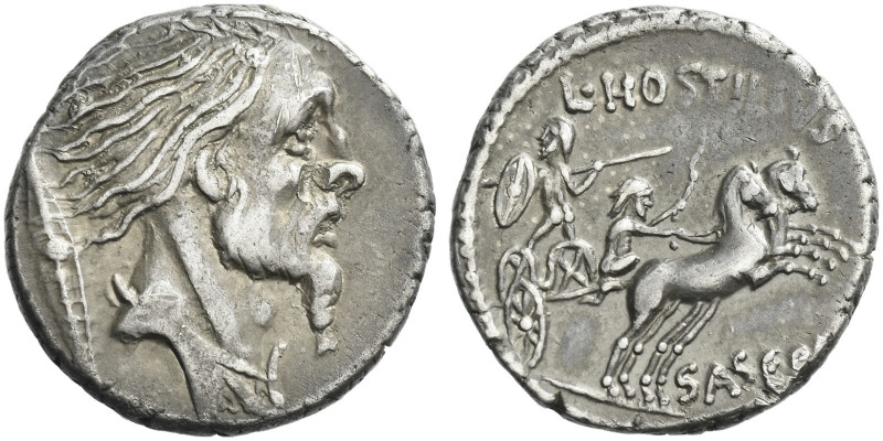 Roman Republic. 
L. Hostilius Saserna. Denarius 48, AR 3.88 g. Bearded male hea...