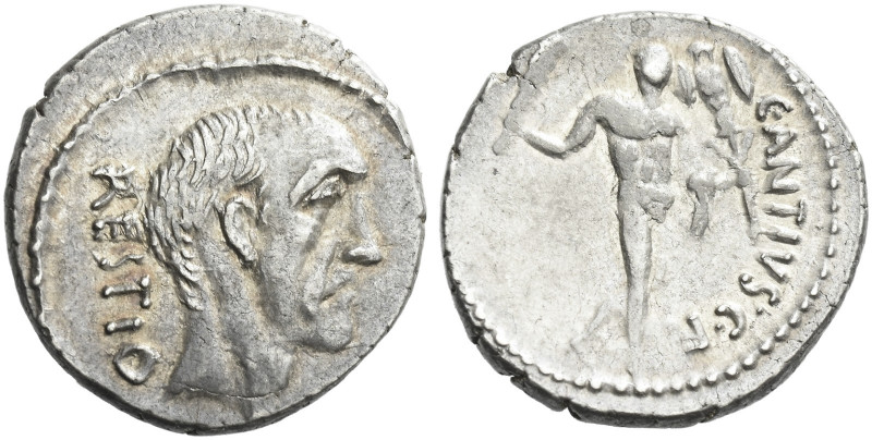 Roman Republic. 
C. Antius C.f. Restio. Denarius 47, AR 3.75 g. RESTIO Head of ...