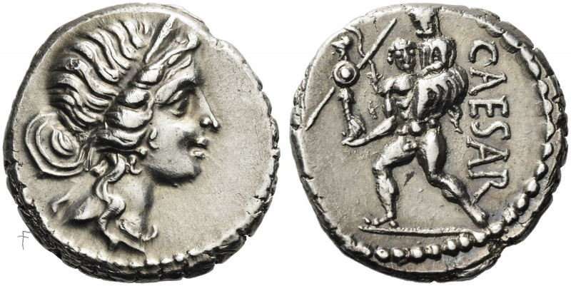 Roman Republic. 
C. Iulius Caesar. Denarius, Asia 48-47, AR 3.92 g. Diademed he...
