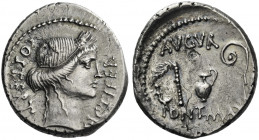 Roman Republic. 
C. Iulius Caesar. Denarius, Sicily (?) 46, AR 3.50 g. COS·TERT – DICT·ITER Head of Ceres r., wearing wreath of barley. Rev. AVGVR Cu...