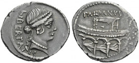 Roman Republic. 
Lollius Palikanus. Denarius 45, AR 3.70 g. LIBERTATIS Diademed head of Libertas r. Rev. PALIKANVS Rostra on which stands subsellium....