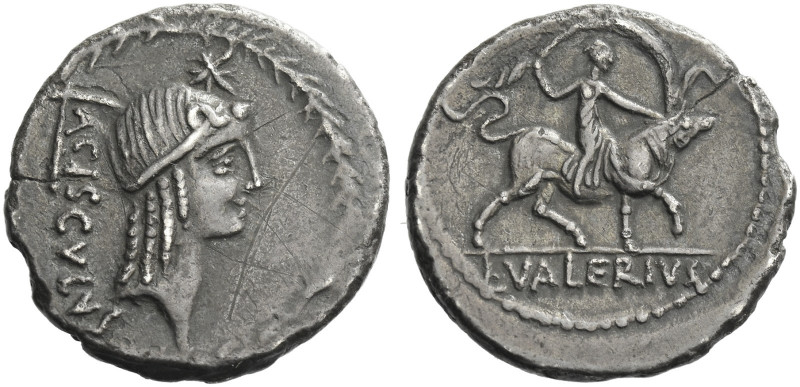 Roman Republic. 
L. Valerius Acisculus. Denarius 45, AR 3.69 g. ACISCVLVS Head ...